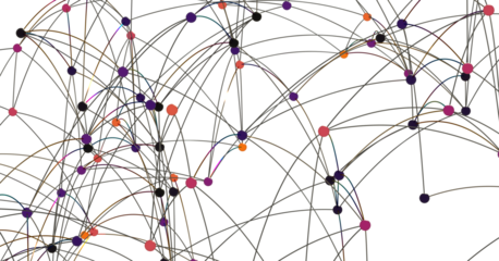 Abstract image depicting a complex network with interconnected nodes. Ideal for technology, data science, and connectivity concepts.