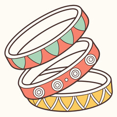 Stack of colorful bangles with different patterns