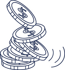 Collapsing coin stack outline icon.