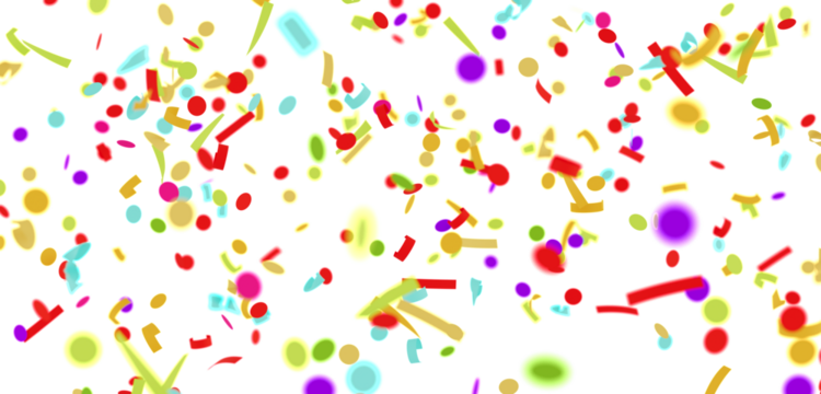 Bright and festive confetti falling, perfect for celebrations, party invitations, and celebratory designs.