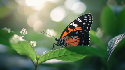 Stunning Butterfly on Lush Green Leaf in Sunlight