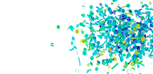 Bright teal, green, and yellow confetti falling on white. Perfect for party invitations, celebrations, and festive designs.