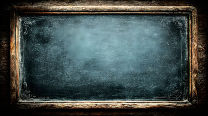 A dark teal chalkboard in a rustic wooden frame.