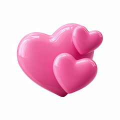 Cute glossy pink heart with two small hearts isolated on transparent background