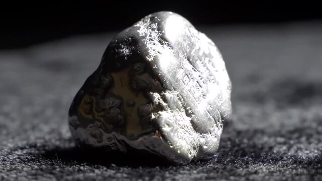 Rough, unrefined silver nugget rests on dark fabric.