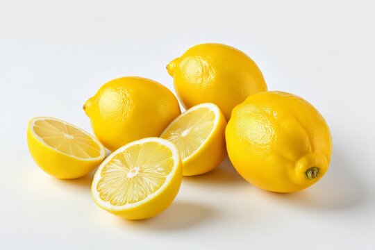 Frische gelbe Zitronen, ganze Fr&uuml;chte und H&auml;lften &ndash; saftig, sauer und reich an Vitamin C
