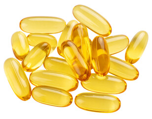 Isolated fish oil and cod liver oil capsules, a healthy vitamin supplement
