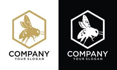 Creative Bee with hexagon professional logo design 
