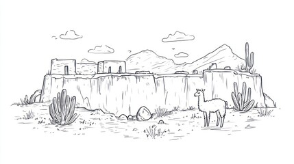 Ancient ruins landscape sketch