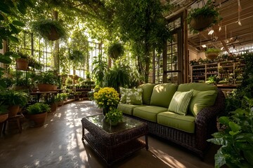 Indoor garden lounge with greenery
