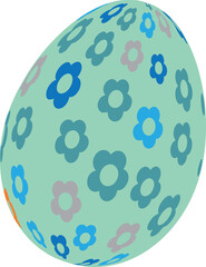 Colorful Easter egg with floral pattern on white background