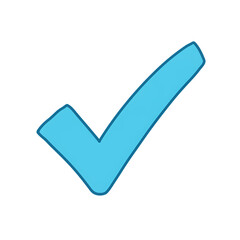 Bright cyan check mark symbol hand drawn style isolated on transparent background