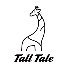 A minimalist and elegant line art logo of a tall giraffe, representing height, grace, and storytelling, ideal for a brand related to children's stories or a blog.