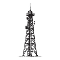 Radio and Telecommunication Tower Hand-Drawn Sketch