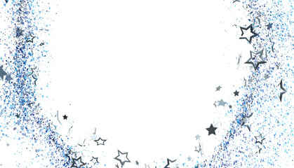 Sparkling blue glitter and silver stars frame. Perfect for holiday, celebration, or festive designs. Add your text or image.