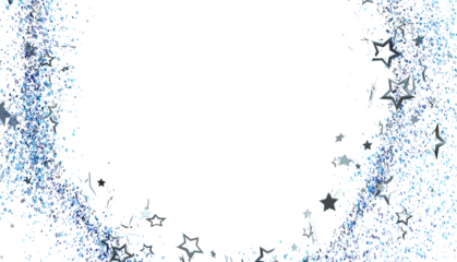 Sparkling blue glitter and silver stars frame. Perfect for holiday, celebration, or festive designs. Add your text or image.