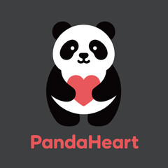 A charming logo design of a cute panda inside a large heart, symbolizing love, care, kindness, and a warm-hearted brand.
