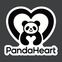 A charming logo design of a cute panda inside a large heart, symbolizing love, care, kindness, and a warm-hearted brand.