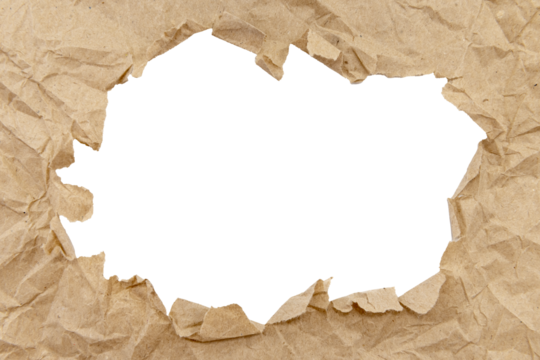 A sheet of old yellowed crumpled paper on a white background. Isolate paper