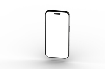 High-quality photo of a black smartphone mockup with a blank screen, perfect for app presentations or website designs.  Isolated on white backg