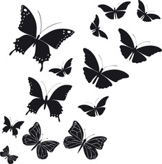 Elegant collection of black butterflies with intricate wing details for artistic designs