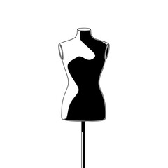 Black and white line art illustration of a mannequin.