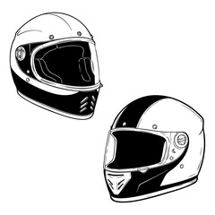 Fototapeta premium Black and white line art illustration of a motorcycle helmet.