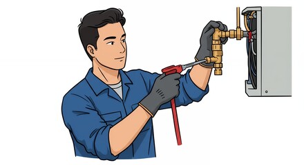 Technician fixing plumbing connection