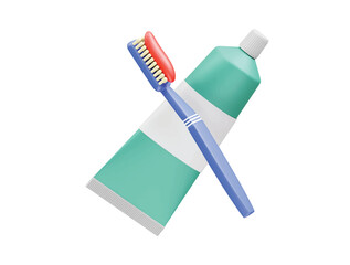 Toothbrush and toothpaste icon 3d render illustration