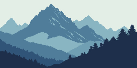 Serene Blue Mountain Range Silhouette Landscape © Jibon Krisno Ray