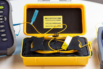 Optical Time Domain Reflectometer OTDR and Launch Cable for Fiber Optic Testing and Analysis
