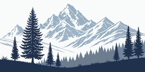 Fototapeta premium Serene Winter Mountain Landscape Silhouette Illustration