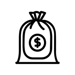 Stylized black outline of a money bag with a dollar sign inside, symbolizing wealth and finance in a clean, modern graphic style.