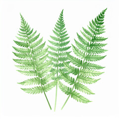 Watercolor painting of fern leaf in soft green gradient. Plant and nature. Hand drawn art