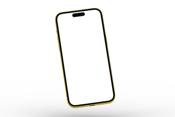 High-quality image of a gold smartphone with a blank screen, perfect for app presentations or website mockups.  Isolated on white background.
