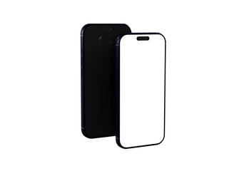 High-quality photo of two black smartphones. One has a blank screen, perfect for app presentations.
