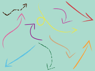 Colorful hand drawn arrows pointing in different directions on a light background