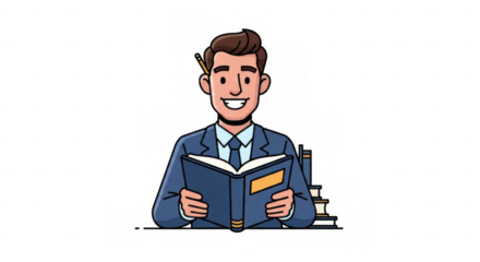 Businessman Reading a Book Focused on Learning.
