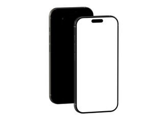 High-quality mockup of two smartphones, one with a black screen and one with a white screen, ideal for app presentations.