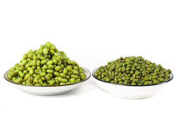 Organic Green Mung Beans in Bowls - Healthy Legume Ingredients for Cooking
