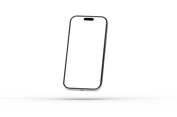 High-quality 3D render of a modern smartphone with a blank screen, perfect for app presentations or website mockups. Clean and minimal design.