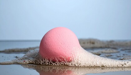 Pink sponge bubbly underwater dissolving spa relaxing in timeless fine art surrealism diving in water slowly movement2.