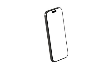 High-quality image of a sleek black smartphone with a blank screen, perfect for app presentations or mobile technology designs.  Clean and modern aesthetic.