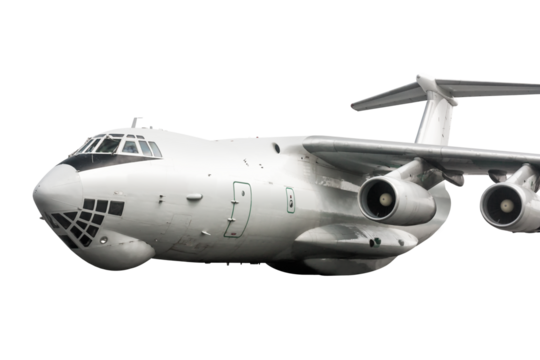 White wide body cargo freight aircraft flies isolated - Powered by Adobe