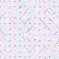 パステルカラーのハートとラインのシームレスパターン