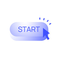 Blue start button with cursor click illustration signifying beginning, launch, or activating a process