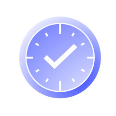 Clock with checkmark symbol, representing time management, completion, and successful results in business projects
