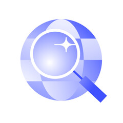 Magnifying glass over globe representing global search, analysis, and data exploration, suitable for tech concepts