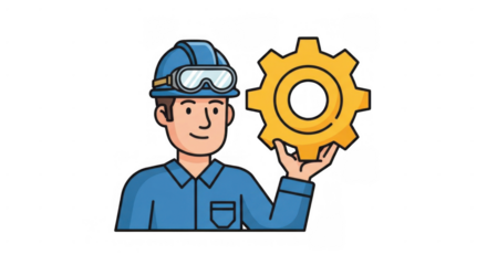 Engineer holding gear wheel represents industry and technology.