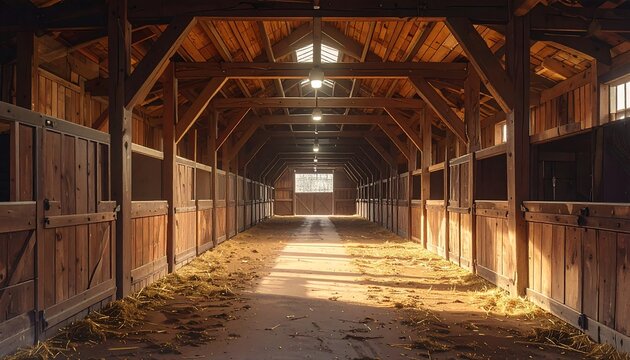 Rustic Equestrian Stable Interior With Sunlight